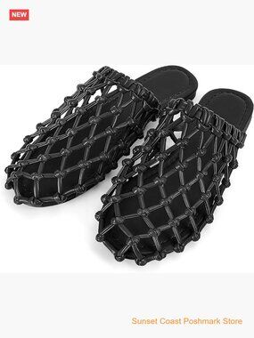 Woven Mesh Flat Sandals Braided Mules Slip On Dressy Closed Toe Beach Slippers